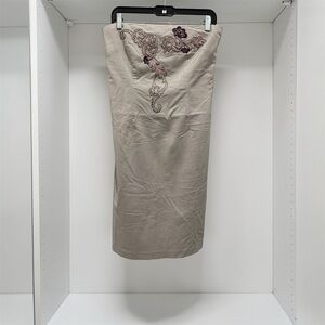 New York & Company Beige Pencil Skirt with Embroidery